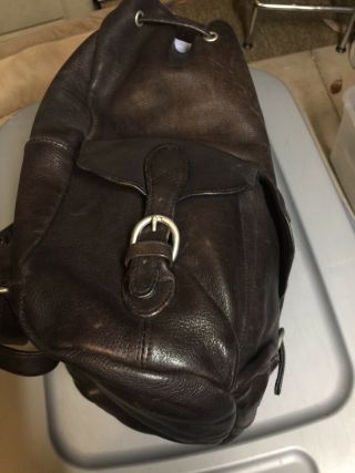 Vintage LONDON FOG Brown Distressed Leather Backpack Rucksack w/ Buckle Straps 4