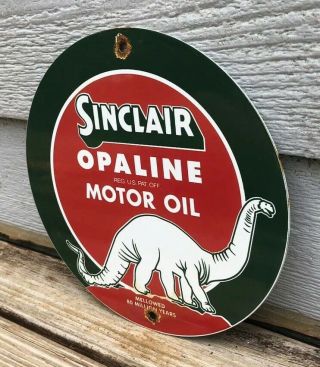 VINTAGE SINCLAIR OPALINE MOTOR OIL W/ DINO PORCELAIN METAL GASOLINE SIGN GAS 3