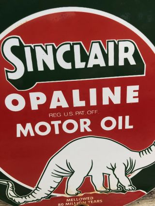 VINTAGE SINCLAIR OPALINE MOTOR OIL W/ DINO PORCELAIN METAL GASOLINE SIGN GAS 6