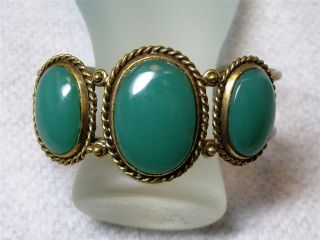 Vintage Green Lucite Cabochon Cuff Bracelet Possibly Nickel