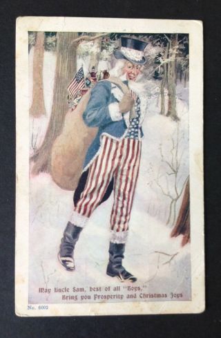 Vintage Huld Uncle Sam Santa Postcard - Series 6002