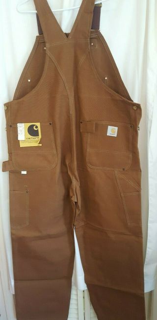 Vintage Carhartt Overalls Nos With Tags Sz 42 X 32 Brown Duck Tool Pockets