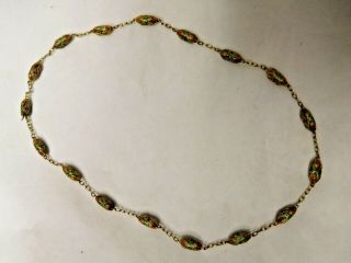 Vintage Sterling Silver Gold Tone Enamel Bead Chain Hidden Clasp Necklace