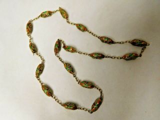 Vintage Sterling Silver Gold Tone Enamel Bead Chain Hidden Clasp Necklace 2