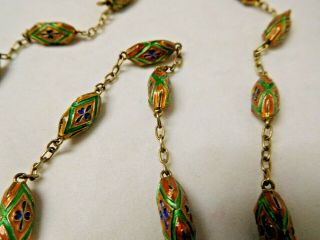 Vintage Sterling Silver Gold Tone Enamel Bead Chain Hidden Clasp Necklace 3