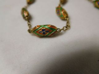 Vintage Sterling Silver Gold Tone Enamel Bead Chain Hidden Clasp Necklace 4