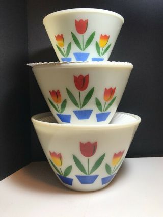 Fire King Bowls,  Vintage Set Of 3 Nesting Tulip Bowls