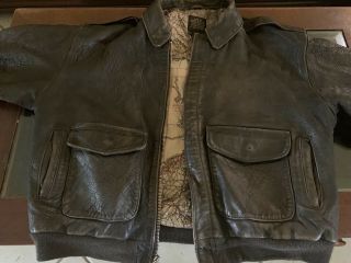 Vintage 1980s Avirex A - 2 Brown Leather Flight Jacket Map Lining Usa Made