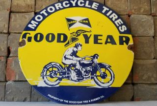 Vintage Goodyear Porcelain Gas Auto Motorcycle Tires Service Pump Plate Sign