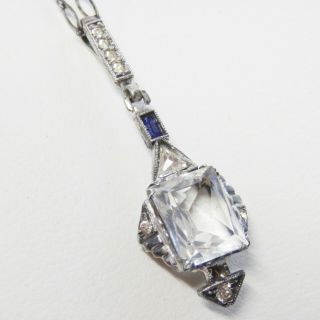 Antique Art Deco Pendant Quartz Crystal Necklace On Fancy Links Chain Unmarked