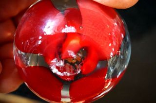 A Vintage Art Glass Paperweight With Red And Yellow Flower 3