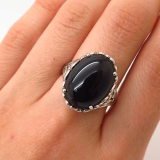 925 Sterling Silver Vintage Kabana Black Onyx Gem Ornate Design Ring Size 8