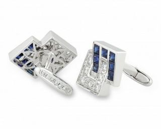 For Men Sapphire And Diamond Cufflinks,  2.  21 Carats In 14k White Gold Over Rare