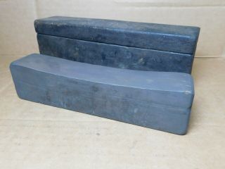 Large Vintage Blue/grey Sharpening Stone With Coffin Lid Custom Fit Wood Box
