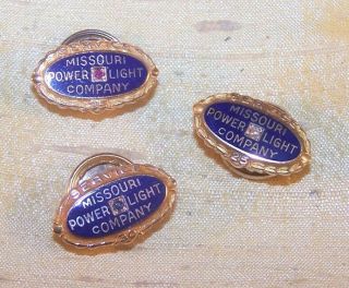 Vintage Trio Missouri Power & Light Company Service Award Pins,  10k Gold 6.  47 Gr
