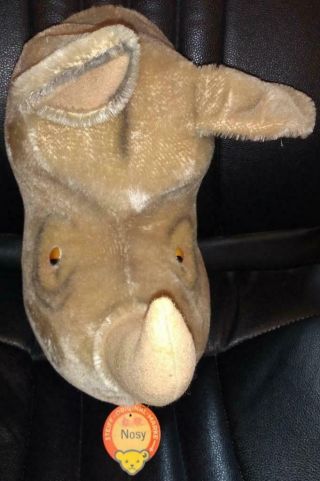 Rare Steiff " Nosy " Rhino Head Mount With Button & Tags - 11 " Tall