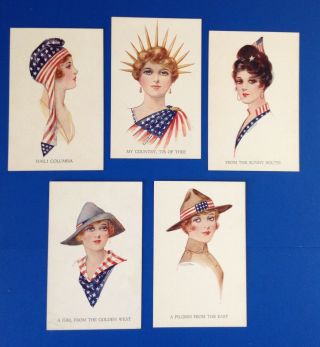 Vintage Ladies Of Liberty Postcards (5) Artist Signed Ellett - Stunning Simplicity