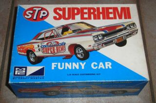 50 Yr Old Mpc Stp Superhemi 1969 Dodge Coronet Funny Car Box,  Decals & Instruct