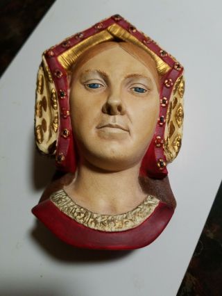Vintage 1986 Catherine Of Aragon Bossons England Chalkware Wall Head Hanger