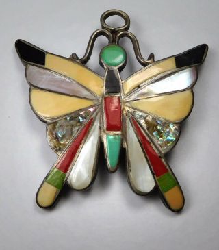Vintage J.  Esalio Native American Sterling Silver/ Multi Gemstone Butterfly Pin