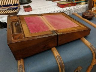 Lovely Vintage Wooden Writing Box Slope - 17.  5 X 12 X 4.  5 Inches.  With Key.