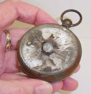 Vintage Trench Art Pocket Watch Embedded Shrapnel Damaged/shot War Souvenir