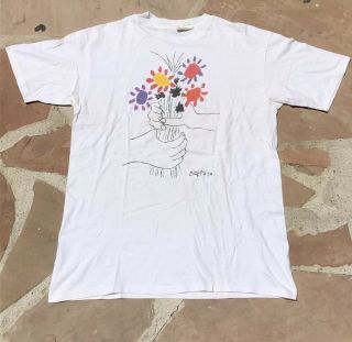 Vintage 80s Picasso T Shirt 1988 Flowers Bouquet Of Peace Art Print