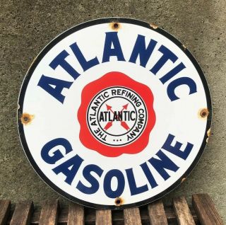 Vintage Atlantic Gasoline Porcelain Sign 12 Metal Enamel Gas Station Pump Plate