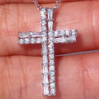 0.  6ct 14k White Gold Finish Diamond Cross Charming Necklace Pendant Upr2 - 6