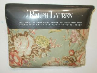 Rare Ralph Lauren Charlotte Queen Fitted Sheet Gorgeous Green Floral 4