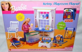Nib - Rare 2000 Barbie/fisher - Price Krissy Playroom Playset - Swing,  Toy Box,  Playpen