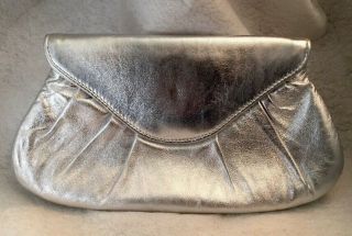 Lauren Merkin Metallic Silver Goat Clutch Purse - Vintage