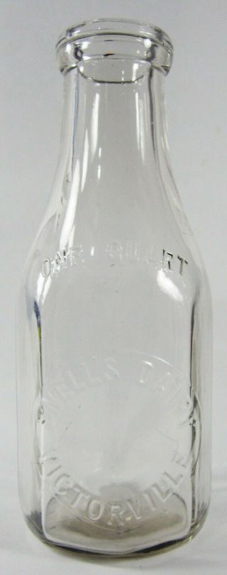 Vintage Milk Bottle Snell ' s Dairy Victorville CA Embossed Octagoal Glass 1 Quart 4