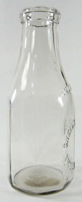 Vintage Milk Bottle Snell ' s Dairy Victorville CA Embossed Octagoal Glass 1 Quart 7