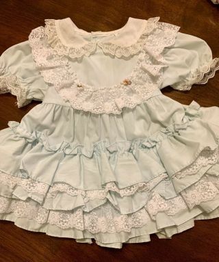 Vintage Girls Little Gems Blue Dress Ruffles/lace/flower.  Size 18 Months.