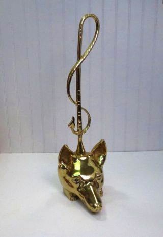 Vintage Virginia Metalcrafters Brass Fox Head & Horse Riding Crop Whip Doorstop