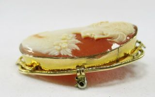 Lovely Antique/Vintage Woman ' s Profile Carved Shell Cameo Pin/Brooch Gold Filled 3