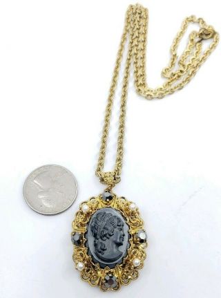 Vintage Western Germany Glass Cameo & Filigree Necklace