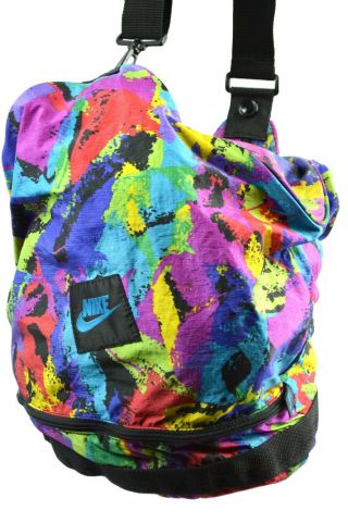 Vintage Nike Bag Bright Multi - Color Monosling Or Shoulder Duffel Gym Grey Tag