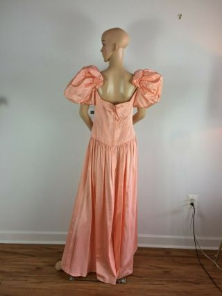 Vtg 80s Party Prom Puff Shoulder Peach Debutante Princess Southern Belle Dress L 2