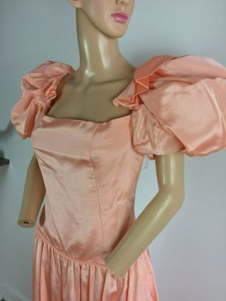 Vtg 80s Party Prom Puff Shoulder Peach Debutante Princess Southern Belle Dress L 3