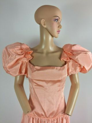 Vtg 80s Party Prom Puff Shoulder Peach Debutante Princess Southern Belle Dress L 4