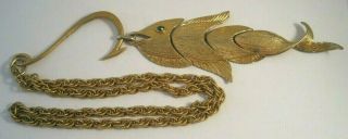 Huge Large Vintage Napier Articulated Fish On Fish Hook Pendant Necklace