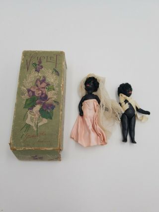 Antique Vintage Black Americana Bride And Groom Doll 3.  75 "