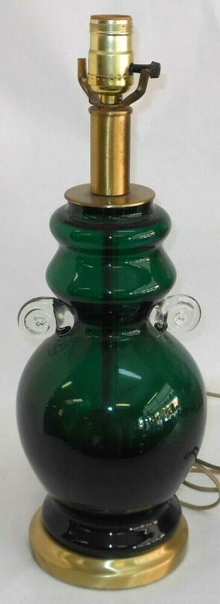 Vintage Carl Erickson Green Art Glass Large Lamp Base