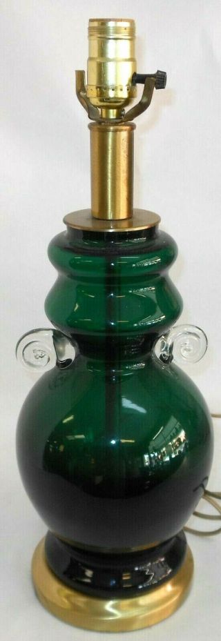 VINTAGE CARL ERICKSON GREEN ART GLASS LARGE LAMP BASE 3