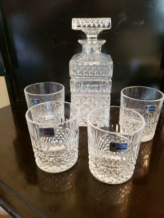 Vintage Crystal Whiskey Decanter And 4 Glasses Set Lausitzer Glass 24 Lead