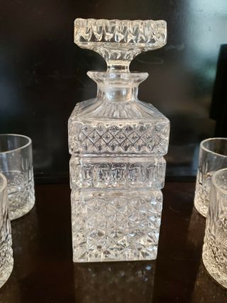 VINTAGE CRYSTAL WHISKEY DECANTER AND 4 GLASSES SET LAUSITZER Glass 24 Lead 3