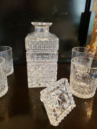 VINTAGE CRYSTAL WHISKEY DECANTER AND 4 GLASSES SET LAUSITZER Glass 24 Lead 5
