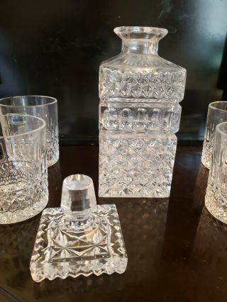 VINTAGE CRYSTAL WHISKEY DECANTER AND 4 GLASSES SET LAUSITZER Glass 24 Lead 6